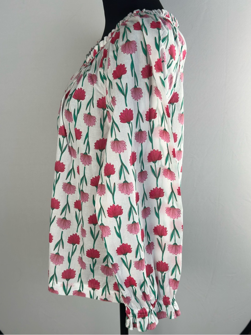 J.Crew Pink Floral Cotton Peasant Blouse Women’s Size M - Picture 3 of 13